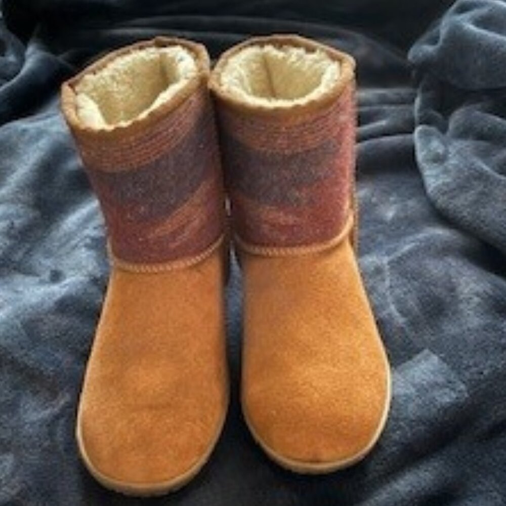 Minnetonka Tali Brown Multi Aztec Print Fur Lined Boots Womens Size 8